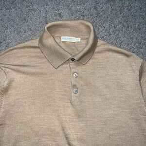 Suitsupply 100% Merino Wool Sweater Polo Mens M/L  Brown Short Sleeve Preppy